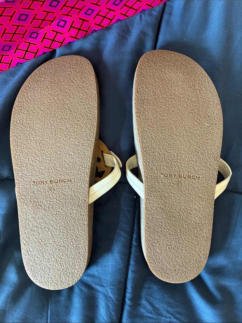 Tory Burch Cream Strap Sandals with Gold Logo Medallions